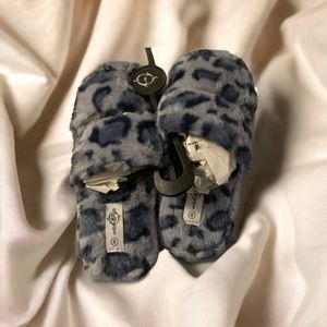 Double Band Grey and Black Faux Fur Grippy Sole Ladies Slippers